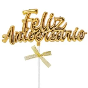 Topper Dourado Feliz Aniversário 18,5cm