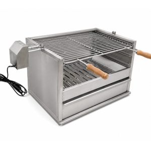 Grelhador Inox 304 com Motor Lateral, Espeto e Grelha Rotativa para 2 Frangos – STRONG ROTARY 60×40 2F